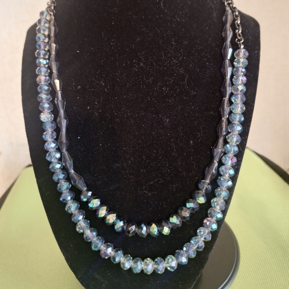 Elegant Upcycled Black And Iridescent Beaded Necklace